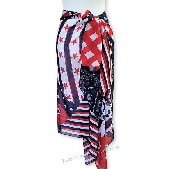 New! CEJON Oversize Convertible Stars and Stripe Cover-Up Wrap Shawl Scarf - Picture 10 of 11